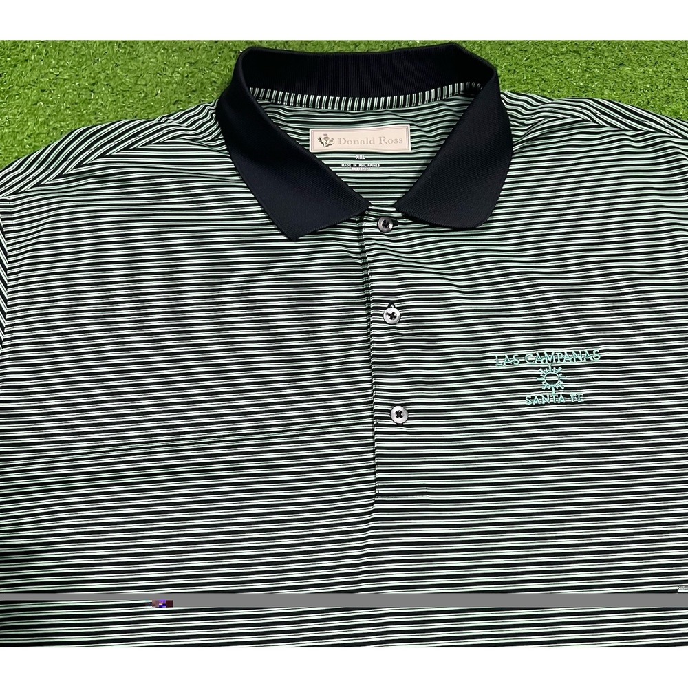 Donald Ross Polo  XXL ‎ Golf Performance Stretch Active Green Black Striped